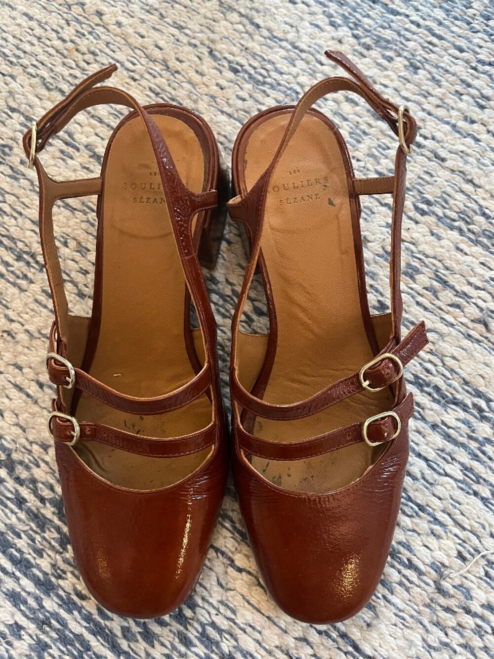 Sezane Paula Babies Slingback Buckle Heels in Patent Camel - Picture 2 of 6